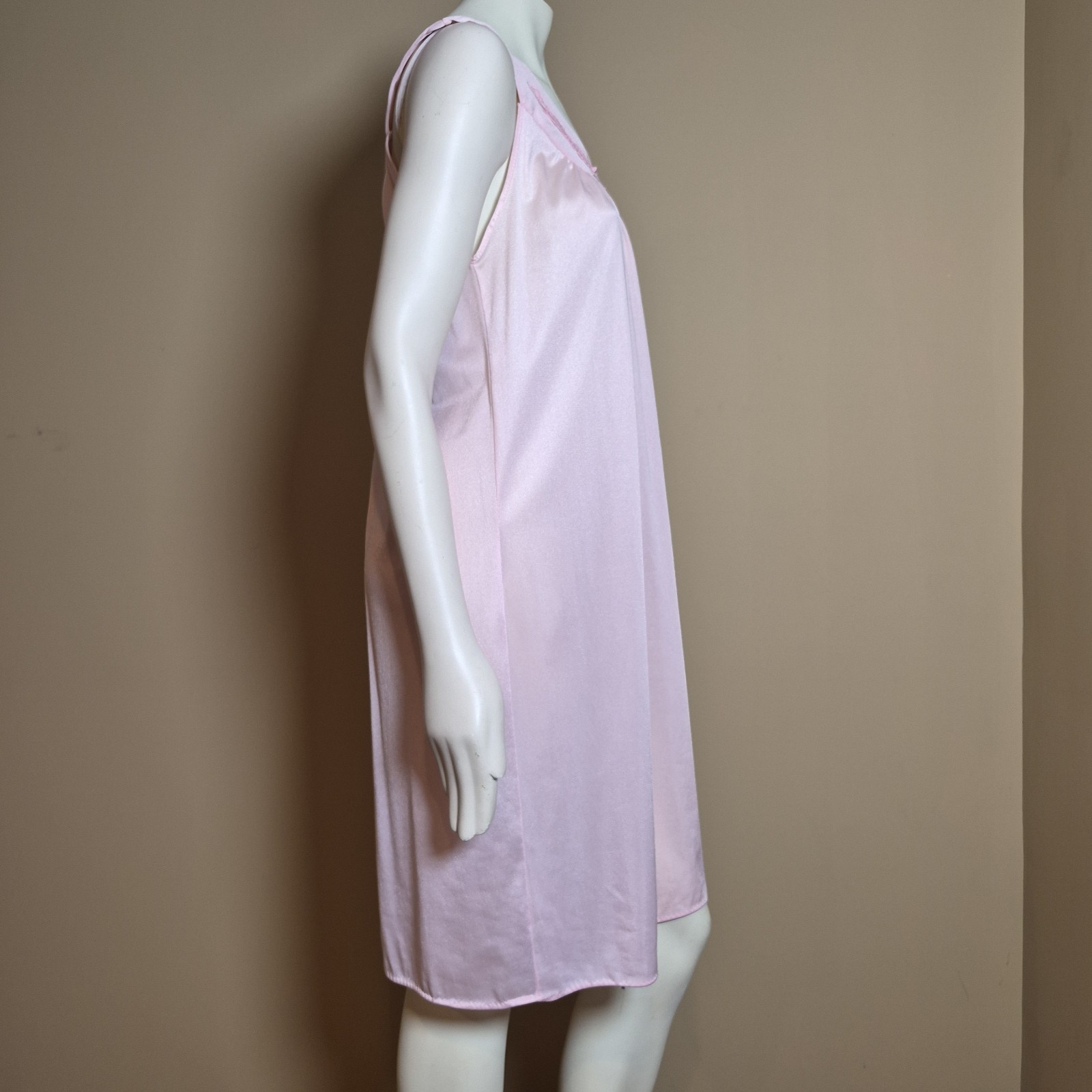 Vintage Avian Pink Nylon Nightgown Sleeveless Floral V-Neck Sleep Dress Medium