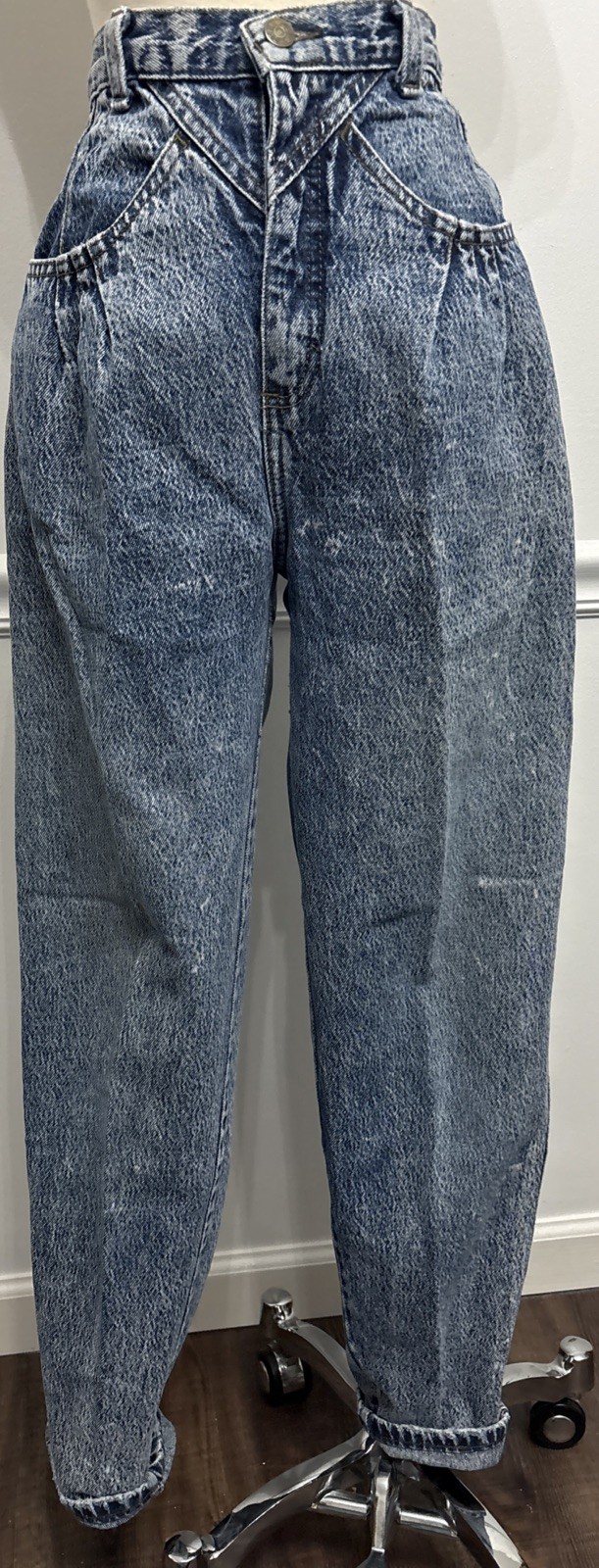 80s Vintage Pleated Western Jeans Womens M 12 /27”W Stone Wash Tapered Leg Boho