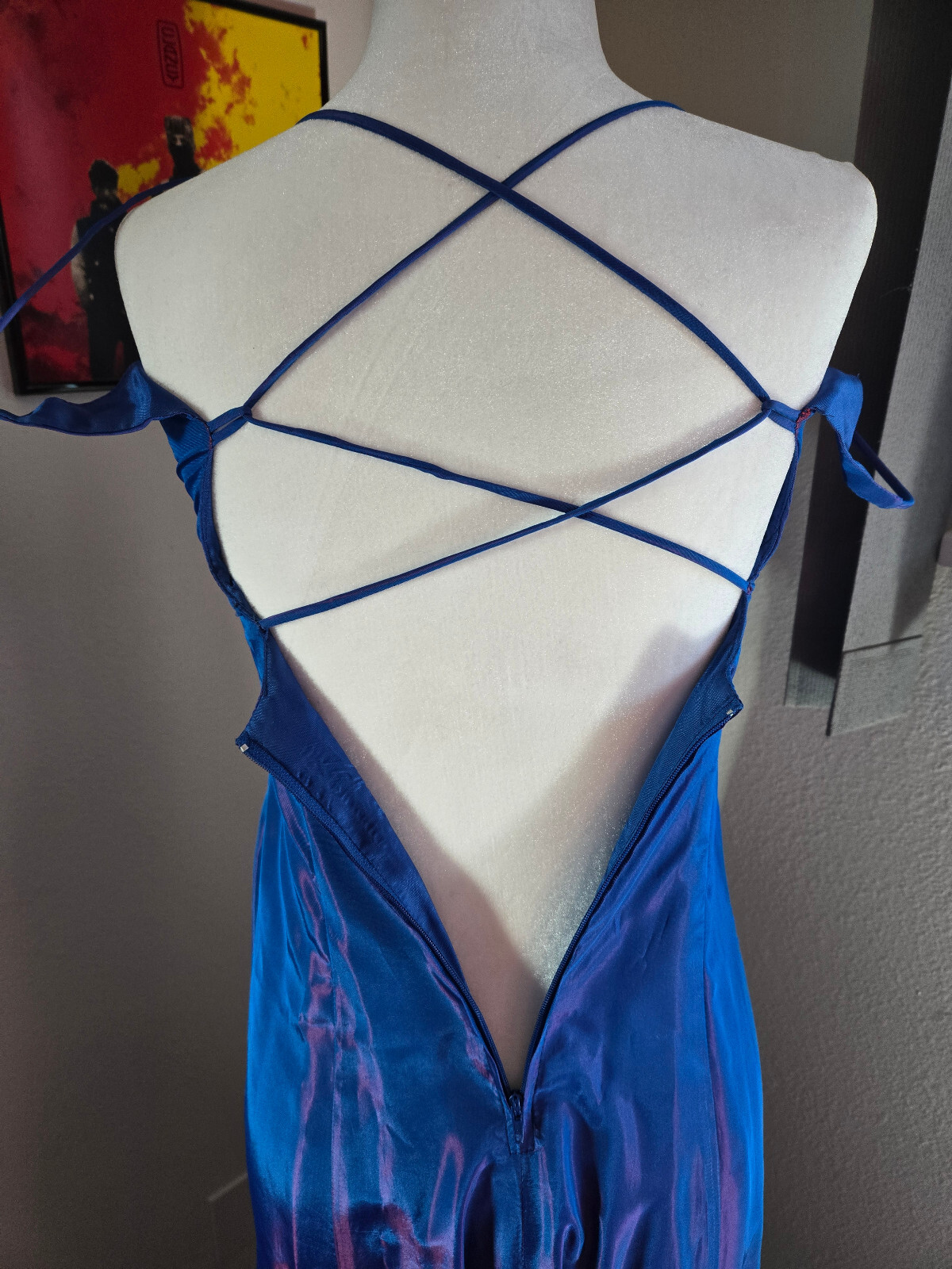 Vintage 1990s Y2K blue pink irridescent corset back formal gown dress be smart