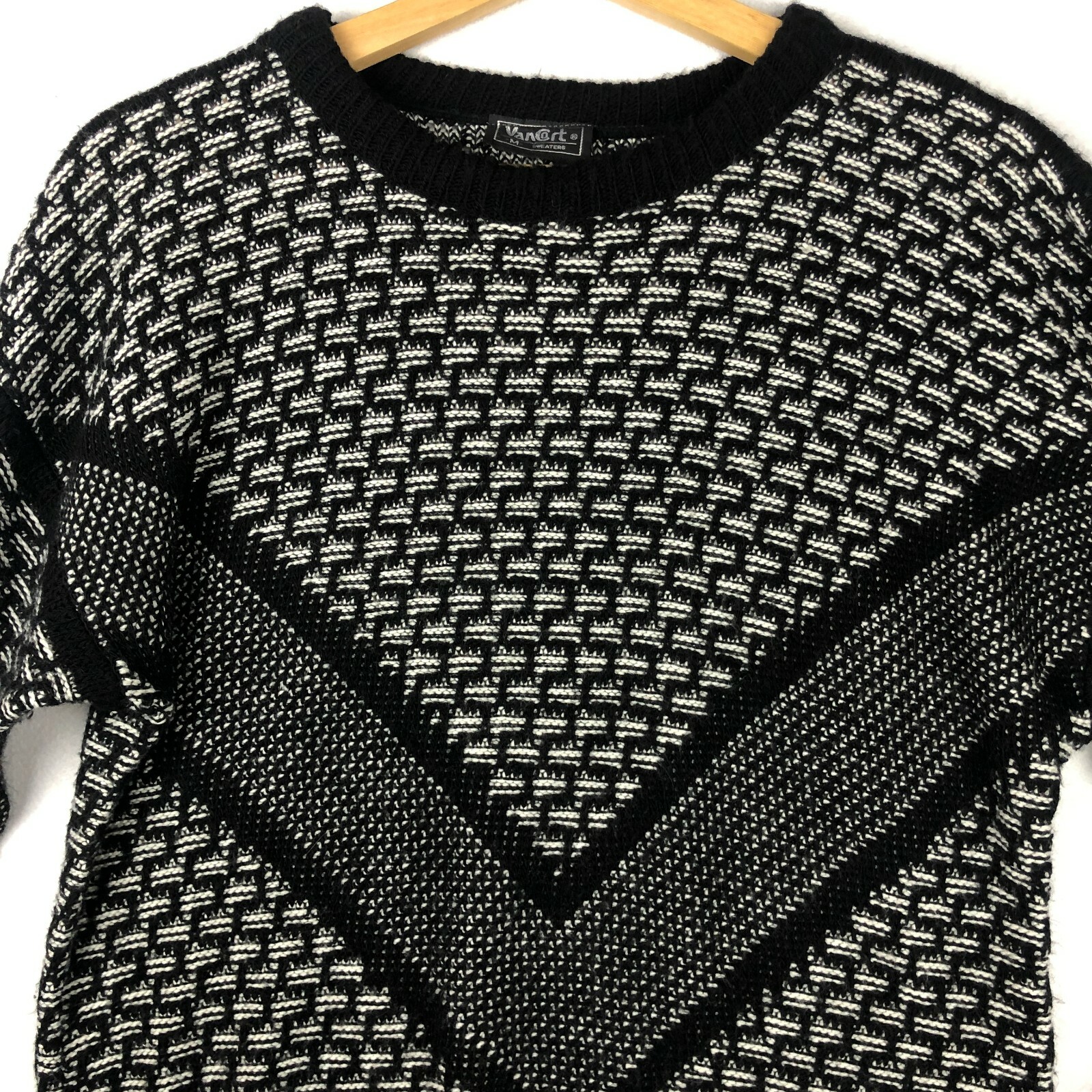 Vintage Van Cort Chunky Knit Sweater Womens Size M Retro 80s Black White
