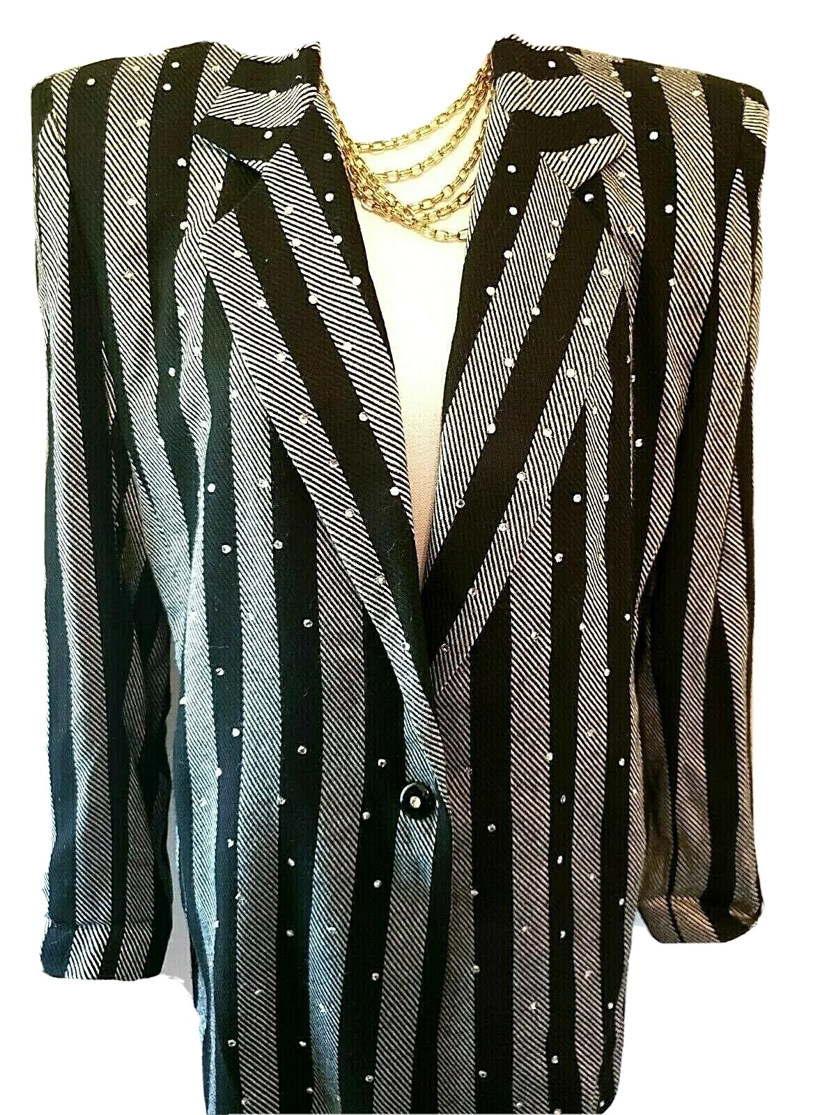Vintage The Icing Womens Black and White Rhinestone Jacket Blazer Small Runs Big