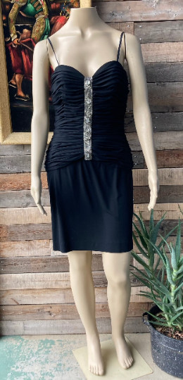 Vintage 1960’s Lilli Diamond Short Black Chiffon Ruched and Jeweled Mini Dress
