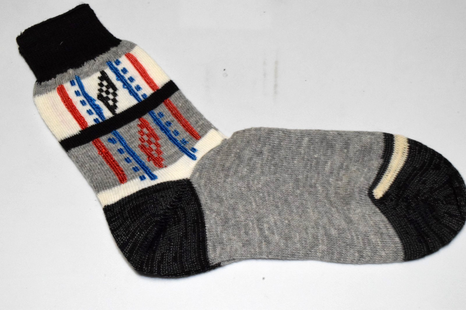 Argyle Socks VTG King James 40s 50s Gray Black Red Checker Argyle 6 x 6 Boys 7.5