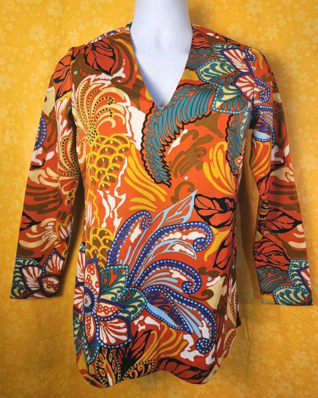Vintage Concept 70’s Swirl Women’s Blouse (12) Necklace/Belt Not Included Groovy