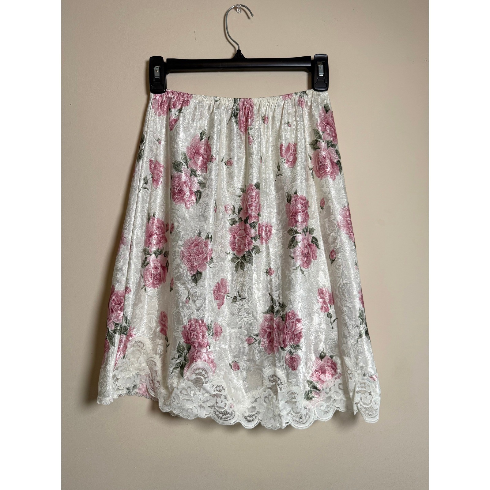 Lucie Ann II Vintage Floral Lace Slip Skirt Pink Rose Large Coquette Cottagecore