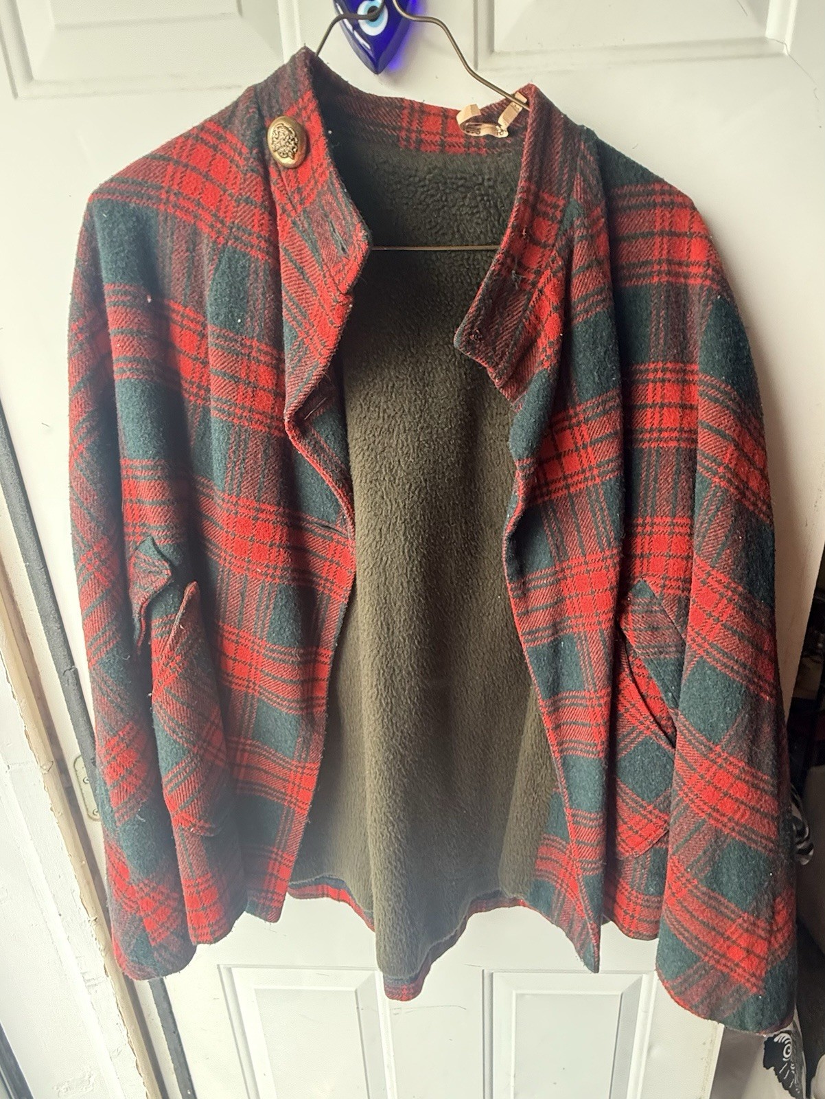 Vintage Wool Plaid Cape Red Black Tartan Capelet Cloak Restoration Project OS