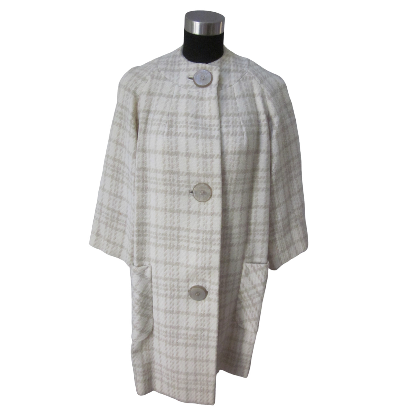 VTG JOSEPH HORNE CO Ivory & Tan 3/4 Sleeve Jacket Coat