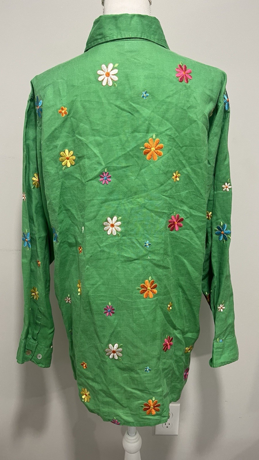 Vintage 90s ‘Casey Coleman’ Women’s Embroidered Floral Print Green Button Up