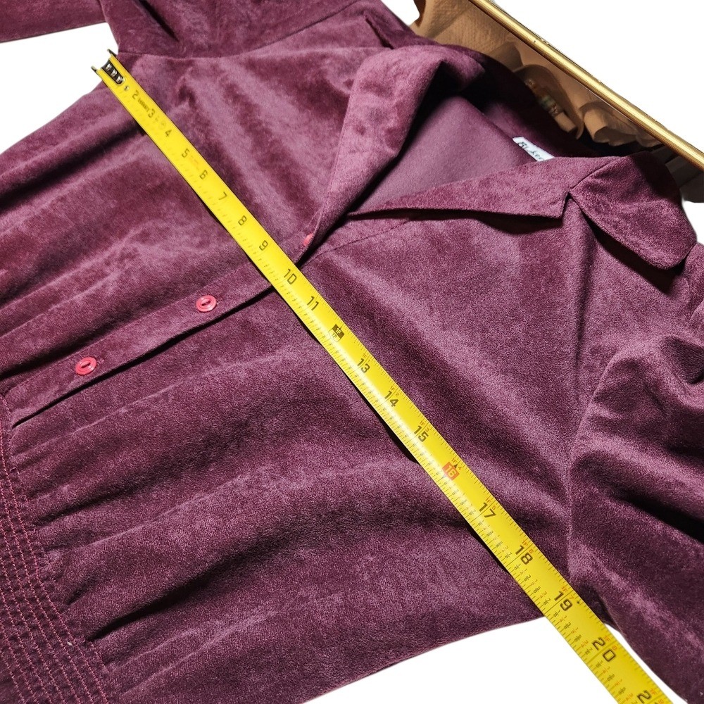 Vintage 70s Purple Velvet Midi Button Dress Collar Boho Cottage Mod Granny 12