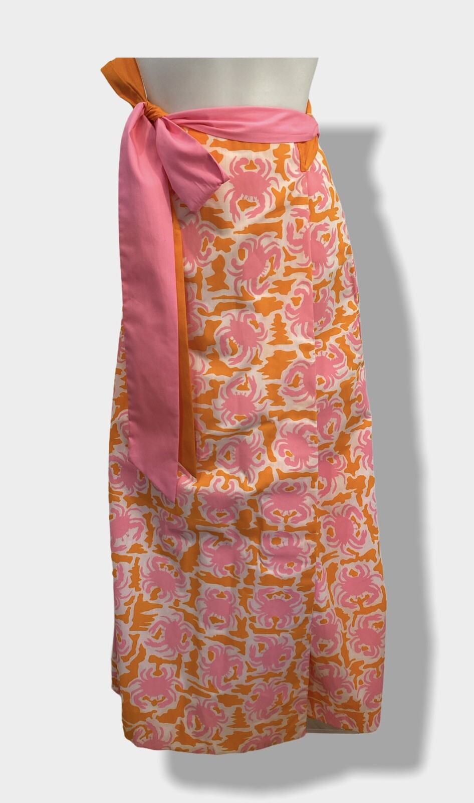 Vintage 1960s Vested Gentress Maxi Wrap Skirt Vivid Pink Crab Novelty Size 6