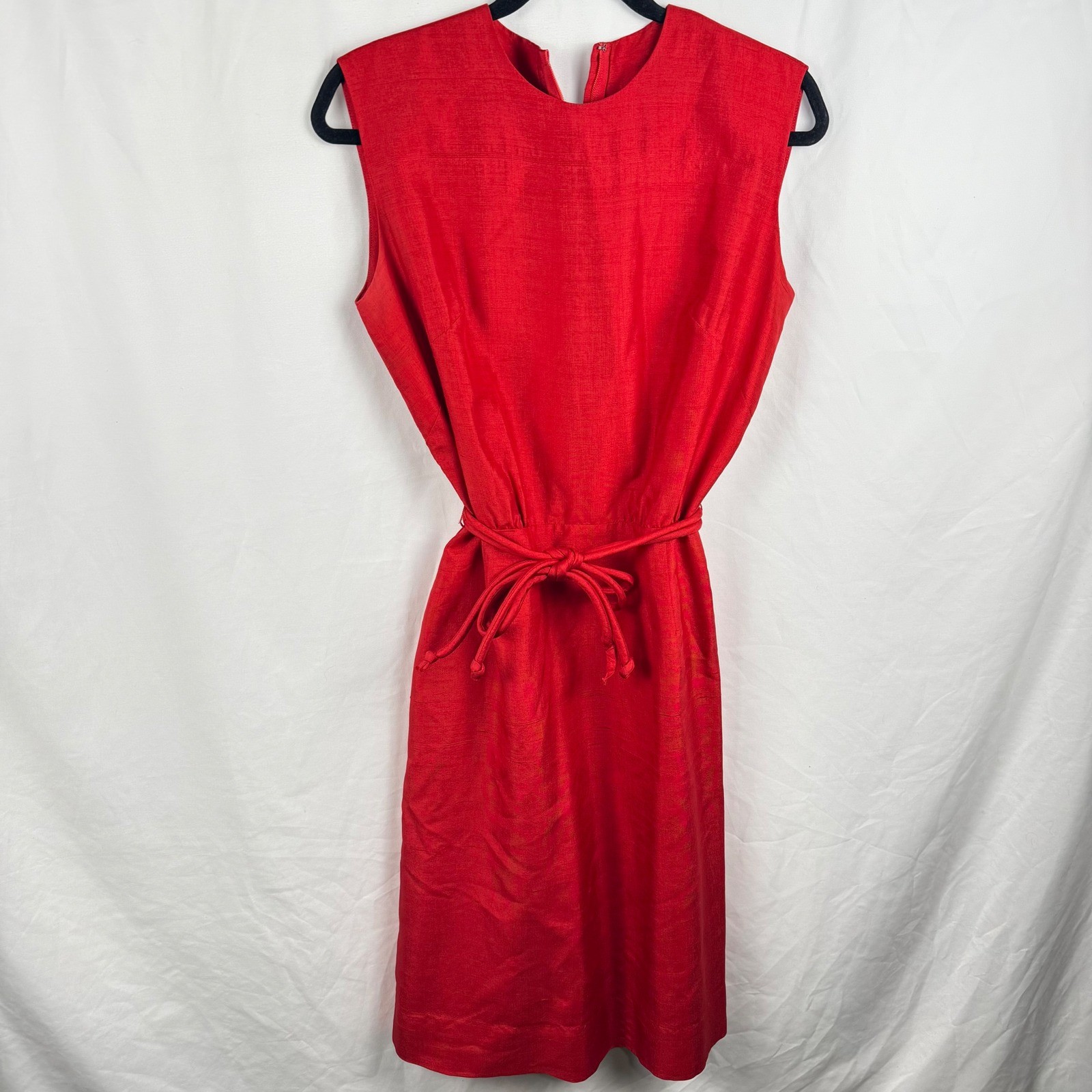 Vintage Mancini Red Belted Knee-Length Dress S/M Classic Timeless Bright Retro