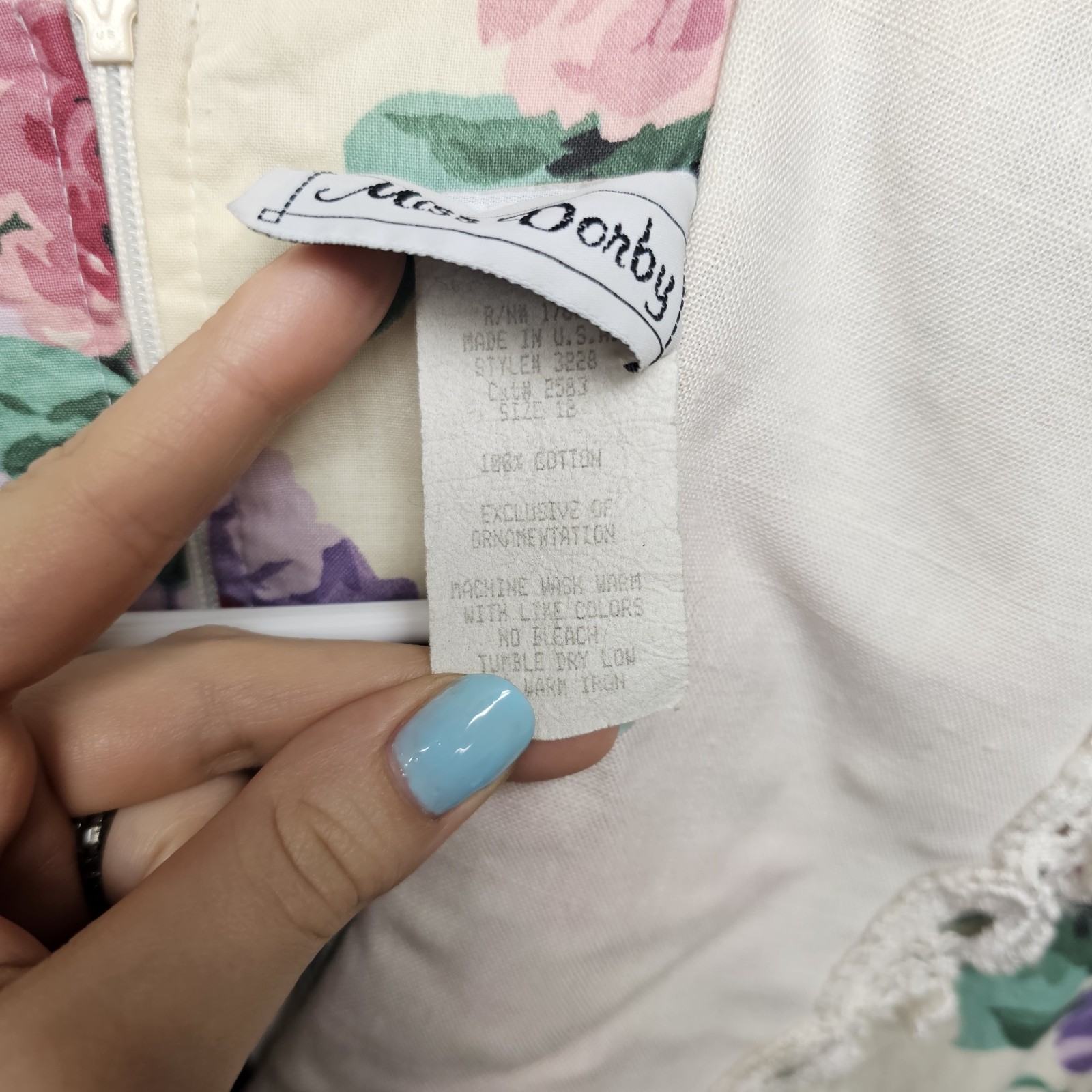 miss dorby 1980s Floral Cotton Tea Dress Ivory Pink Purple Green Size 16