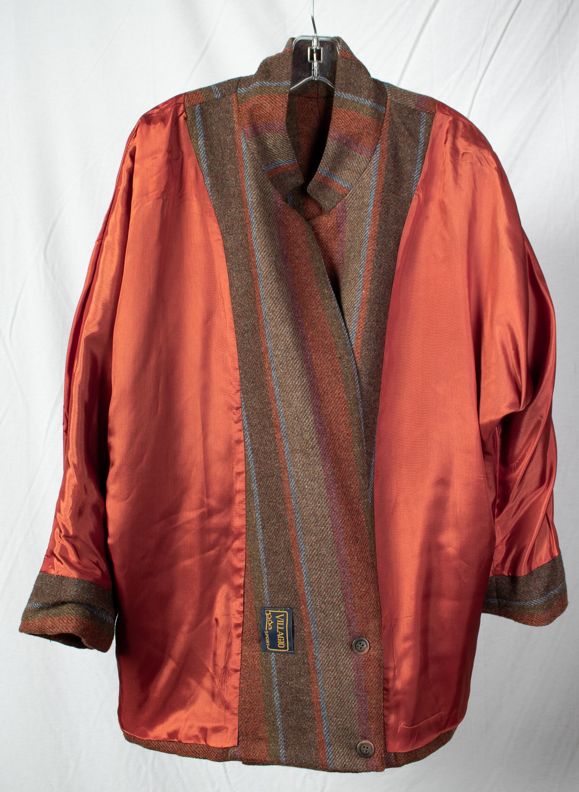 1970s Vintage Wool Tweed Dolman Sleeve Jacket Drop Waist Brown Orange Fall L