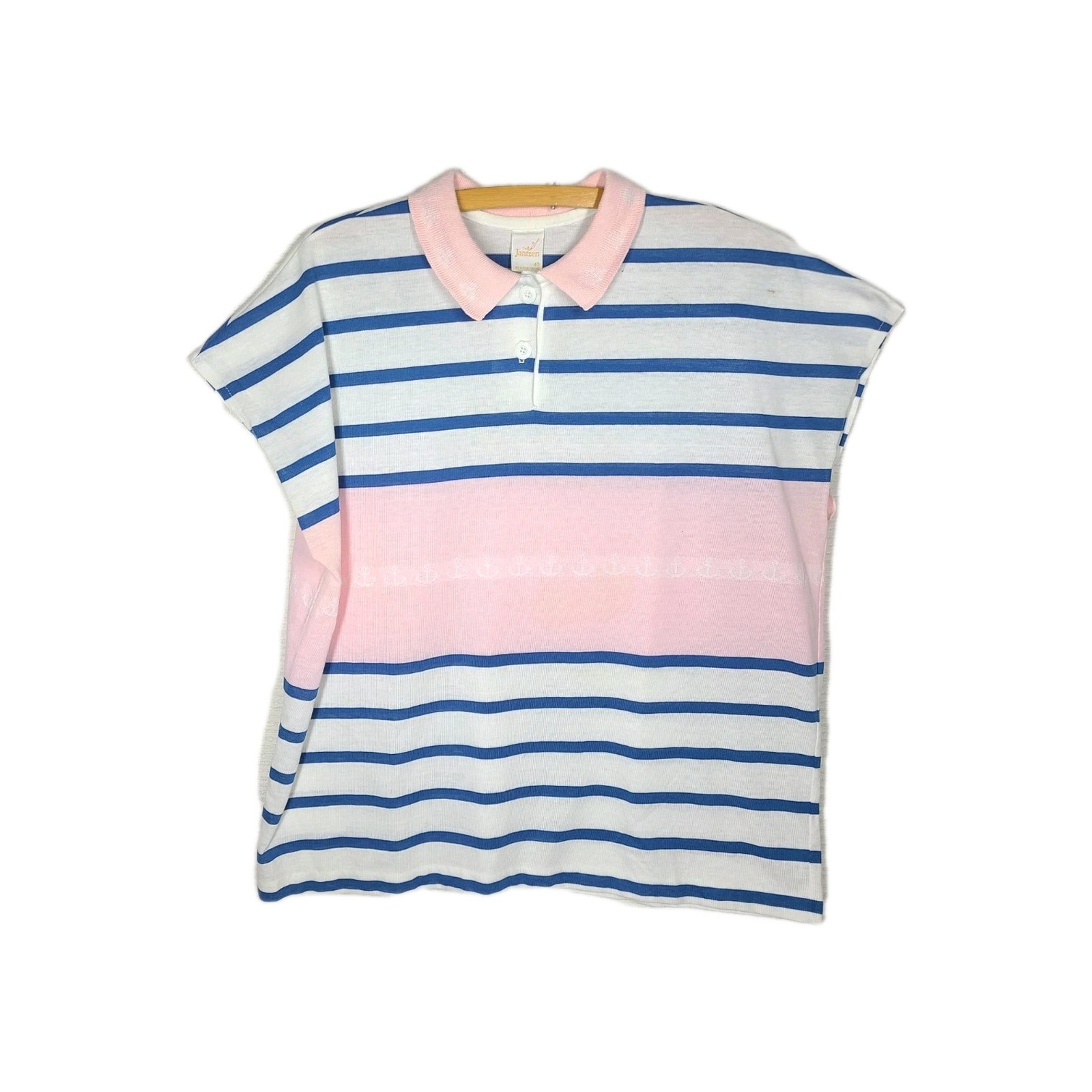 Vintage Womens Polo Shirt 1990s L XL Oversize Pink Stripes Jantzen Tennis Sports