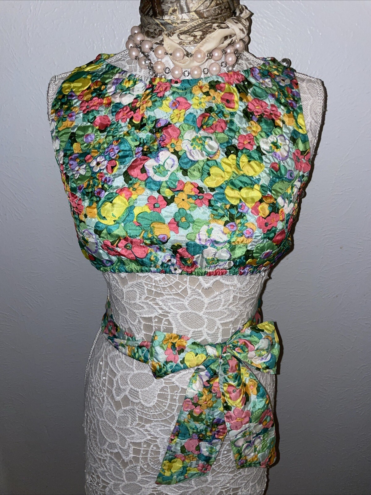 Evan Picone/Marshal Fields Woman’s 12 Floral Crop Top Boho Hippy Retro 70’s Belt