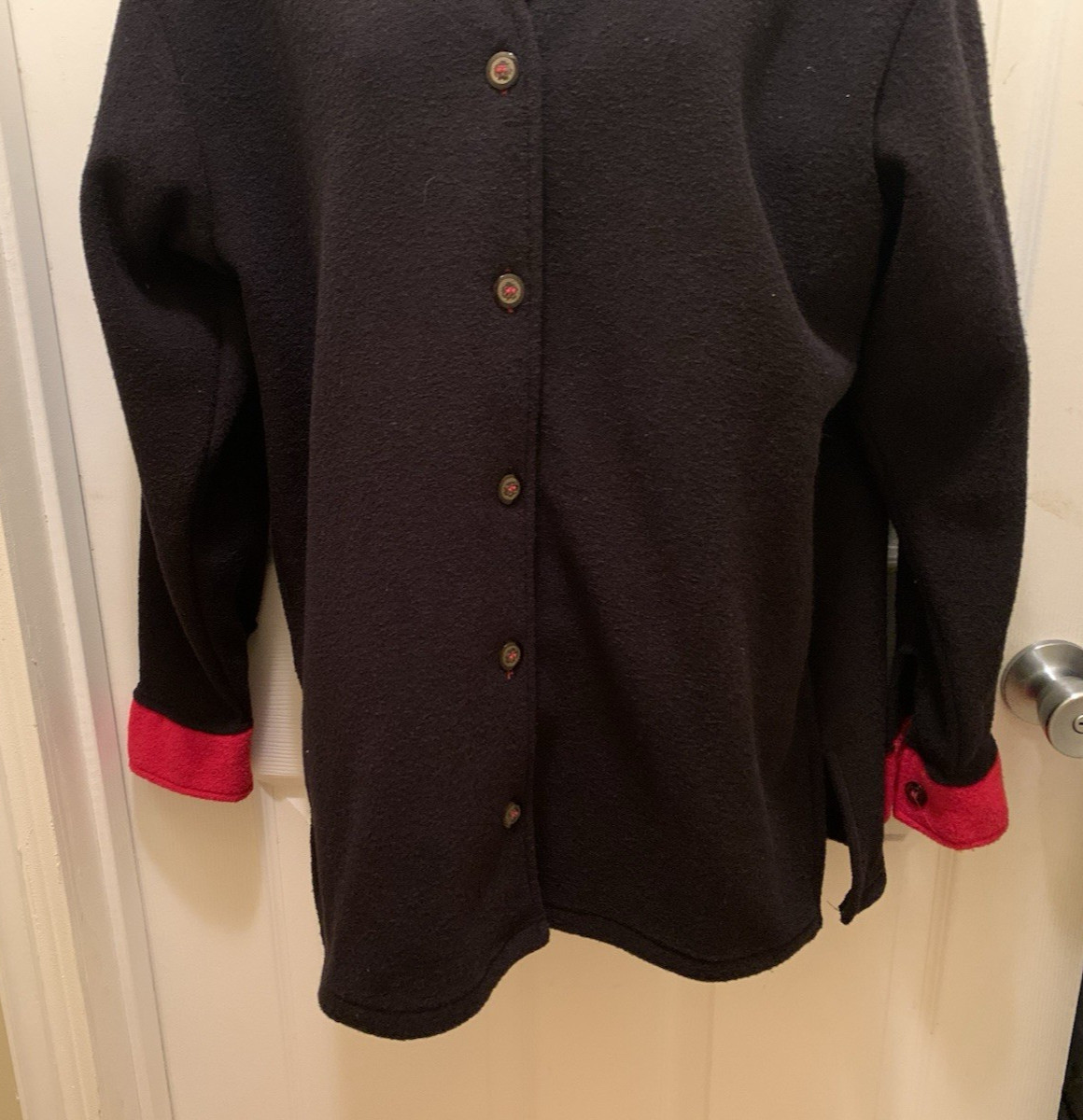 Vintage Womens Warm Black & Red Small Jacket Rockabilly Vibes! Frazier Lawrence