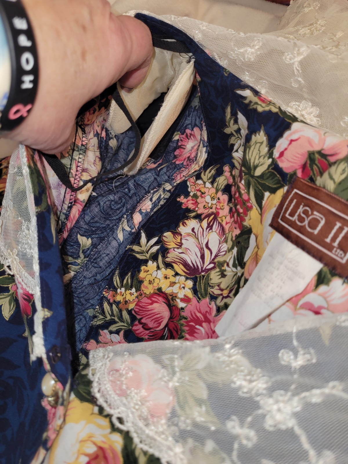 Vintage 80’s Floral Lisa II 14P Blue Modest Dress Retro Lace Collar Garden Party