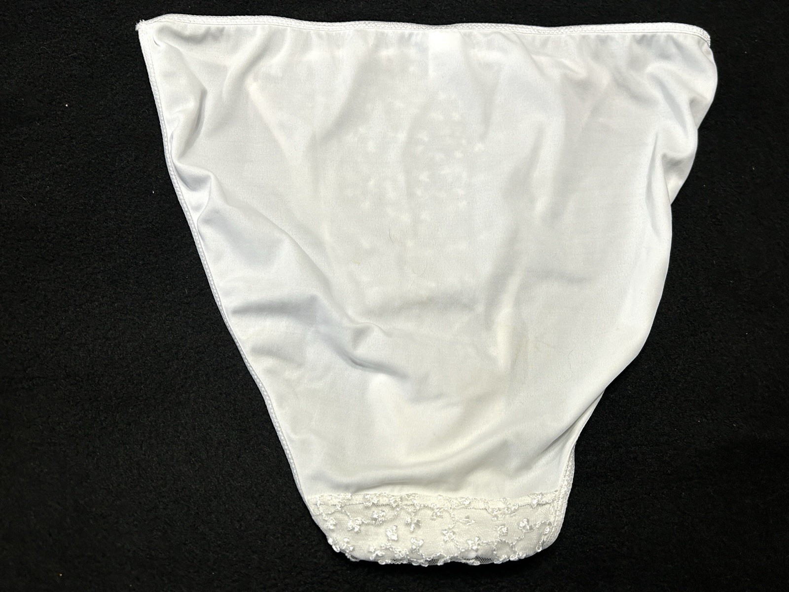 Vtg DONNA LOREN 105X Embroidered Sheer Mesh Satin 2X White String Bikini Panties