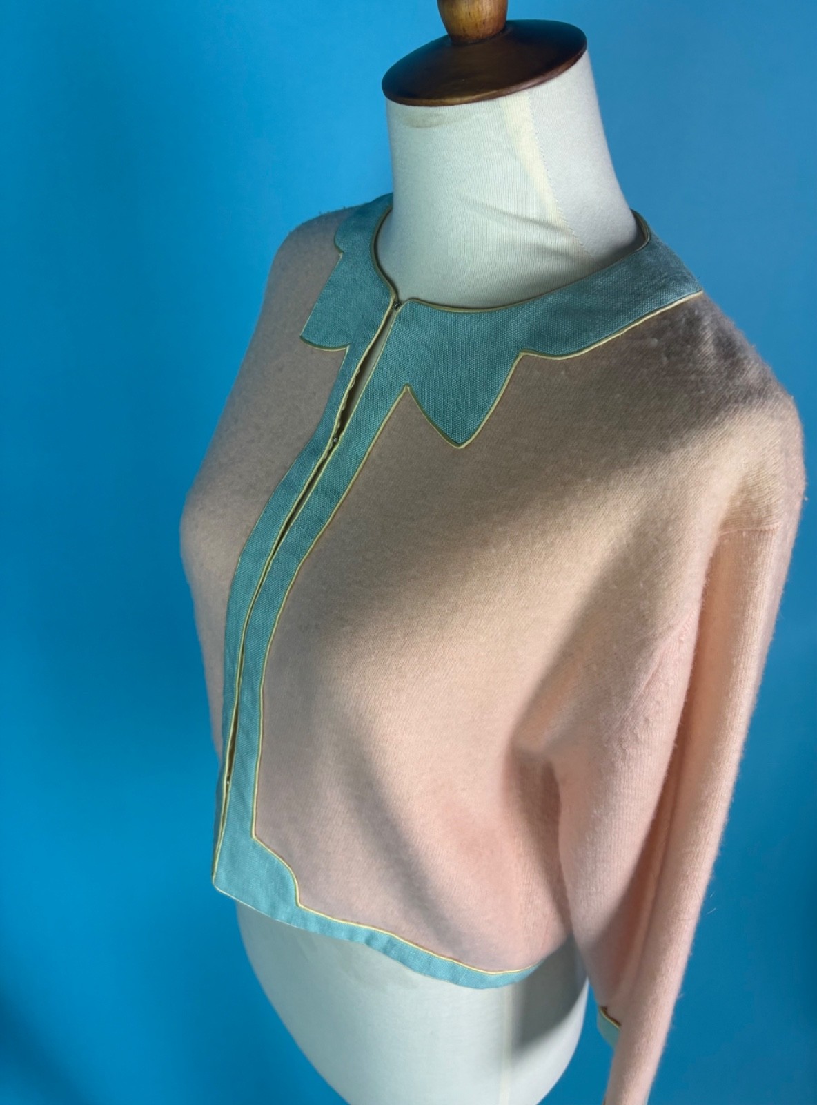 Vintage 1960s Royal Lynne Cardigan Sweater Pink and Green Size M