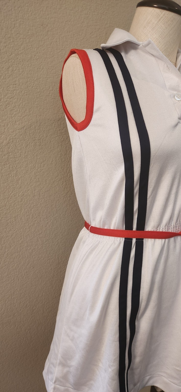 VTG 1960s Mod Virginia Wade Tennis Dress White Red & Blue Trim size 7-8