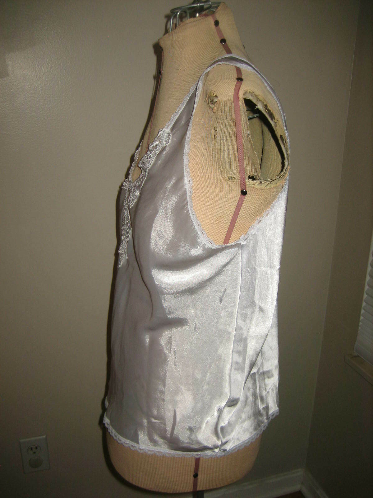 SANMARK STARDUST White Polyester Satin Camisole, Lace Trim – 32008 – Size M