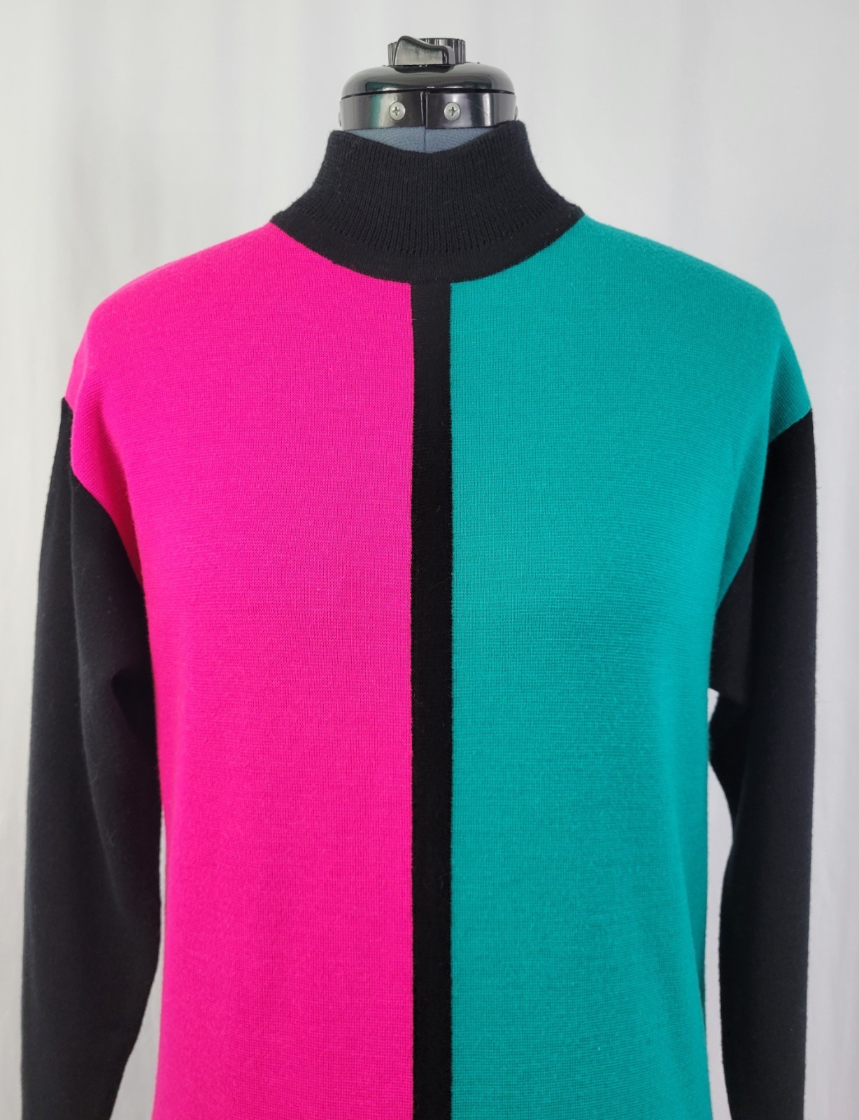 Vinatge Kathryn Conover Wool Blend Color Blocked Sweater Dress Size S