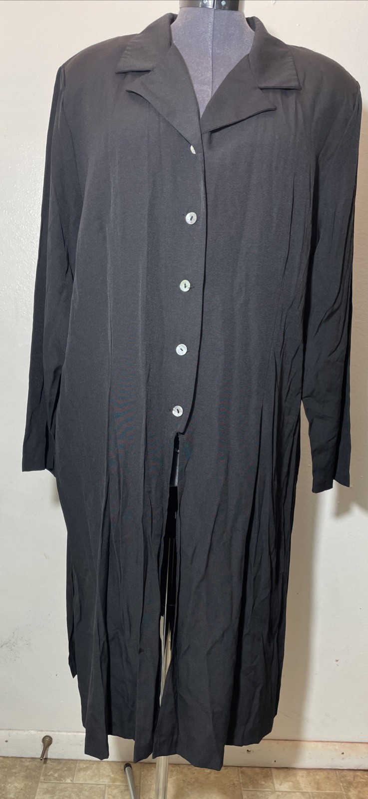 Vtg HHR 1980’s Black Popover Duster Jacket Split Front Lagenlook Midi Dress 3X
