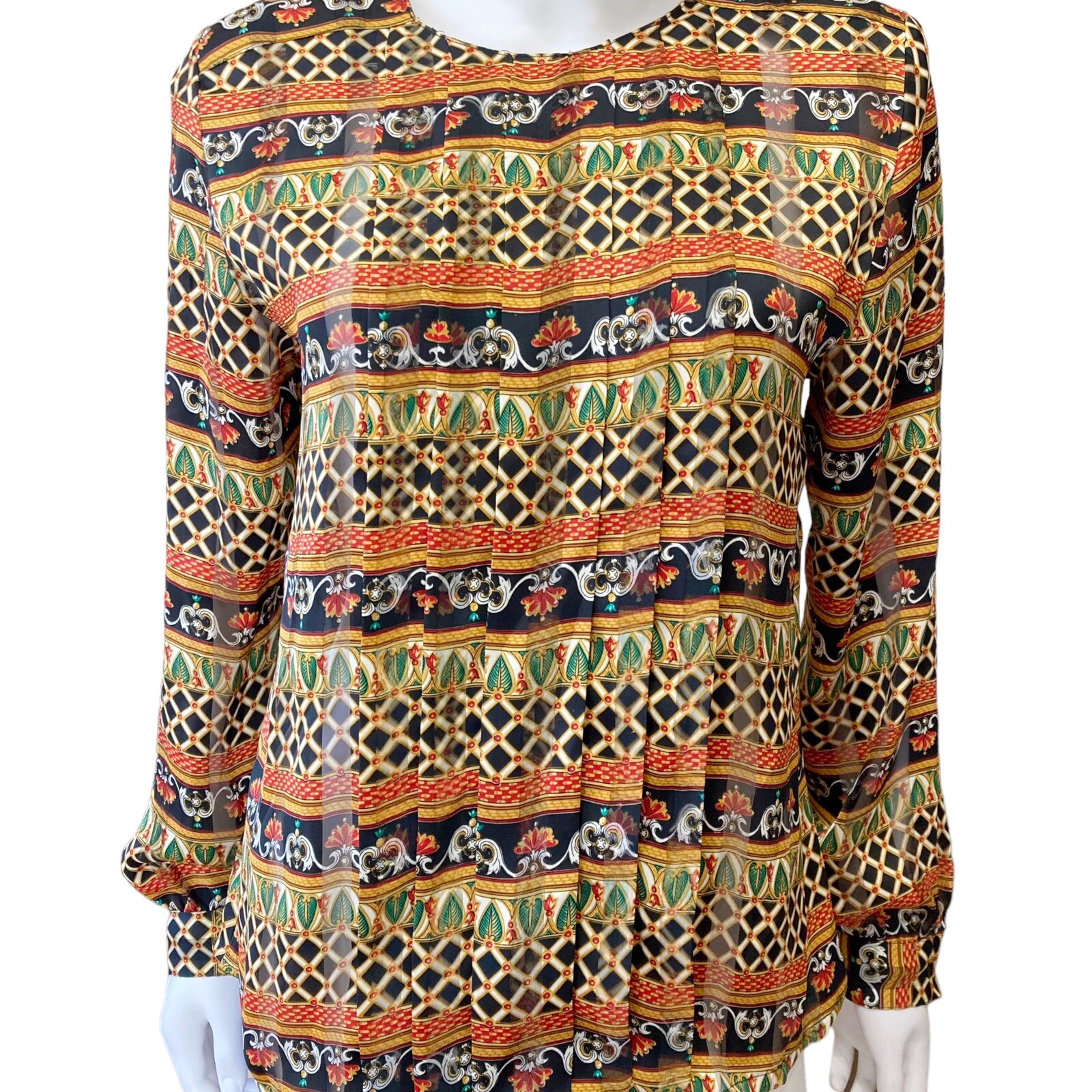 Vintage Womens 80s Button Back Pleated Baroque Blouse Size 10 Poet By Nicola