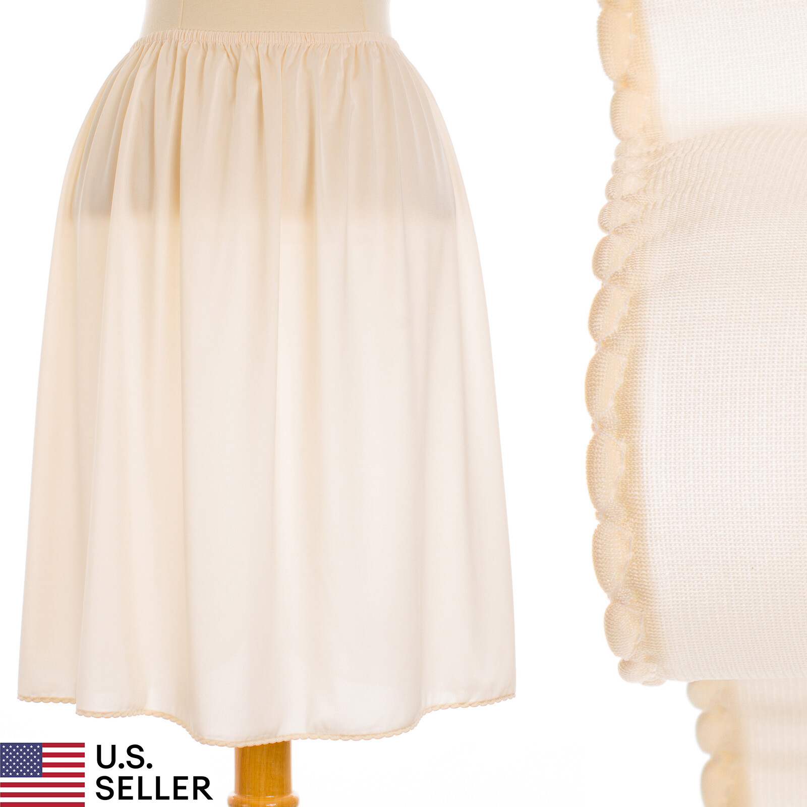 💖 WonderMaid Non Cling Half Slip Ivory Silky Nylon Slit Union Label M