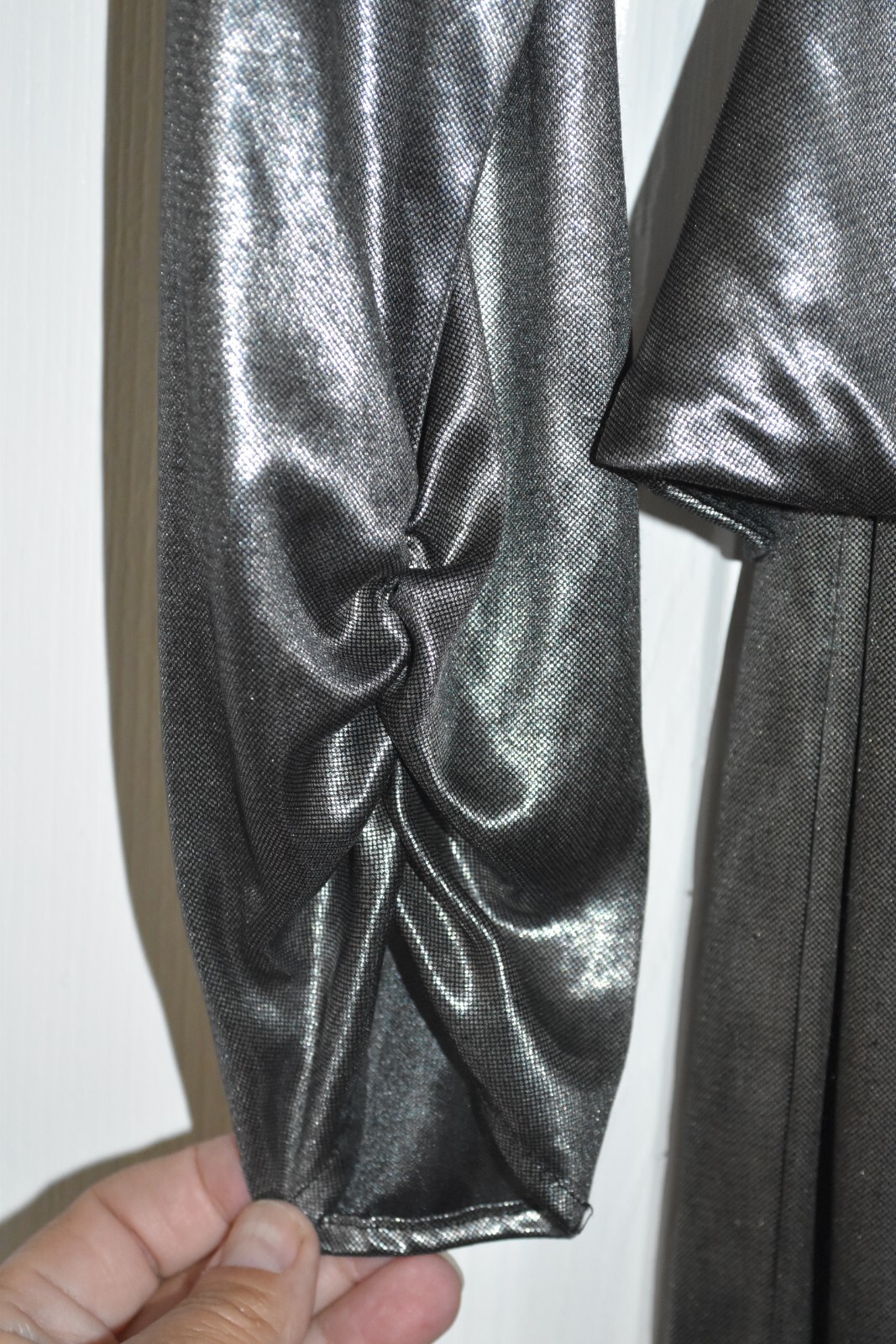 80s DISCO David Howard Silver Metallic Satin Jumpsuit One Piece Lounge petite 12