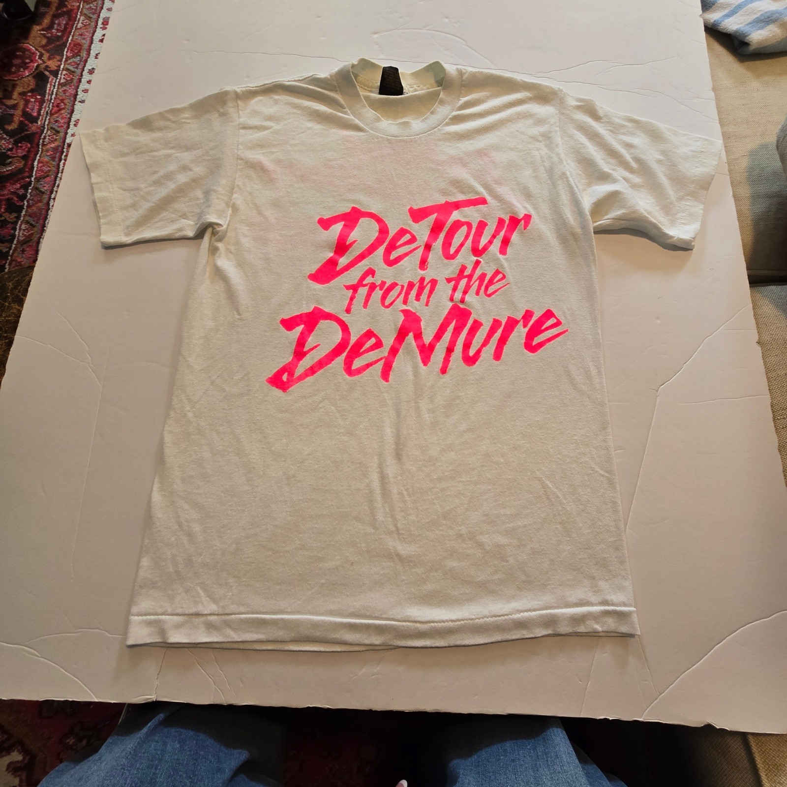 Vintage 80s 90s Single Stitch Detour From Demure T-Shirt Women M White Neon Pink