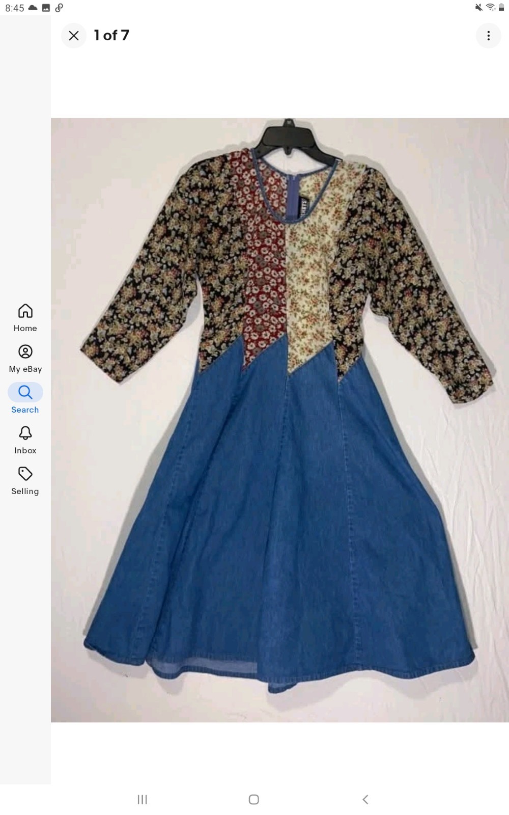 Vintage 80s Boho Dress By Tickets California Sz M Sheer Floral Denim Flared