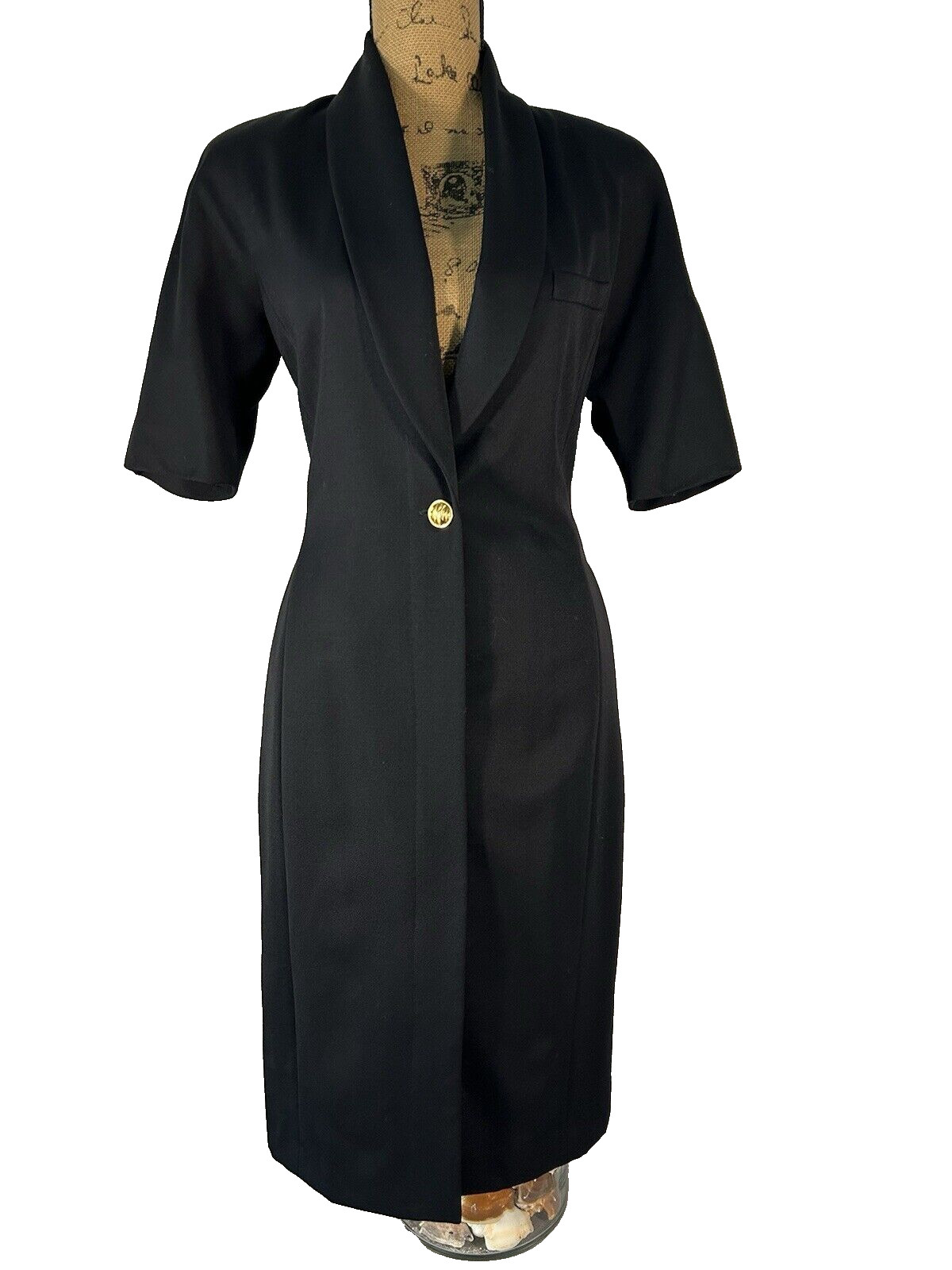 NWT Vtg Anne Klein Dress 10 Wool Classic Black Jacket Dress Dead Stock