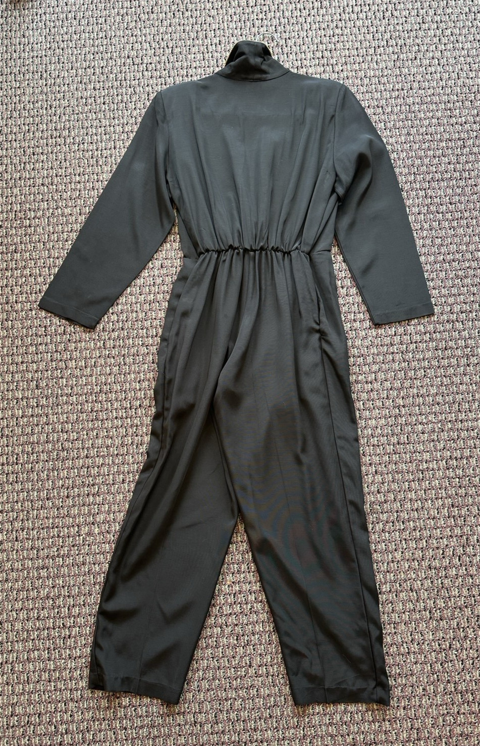 Vintage 80s New Wave Structured Jumpsuit Black Gold Embroidered S