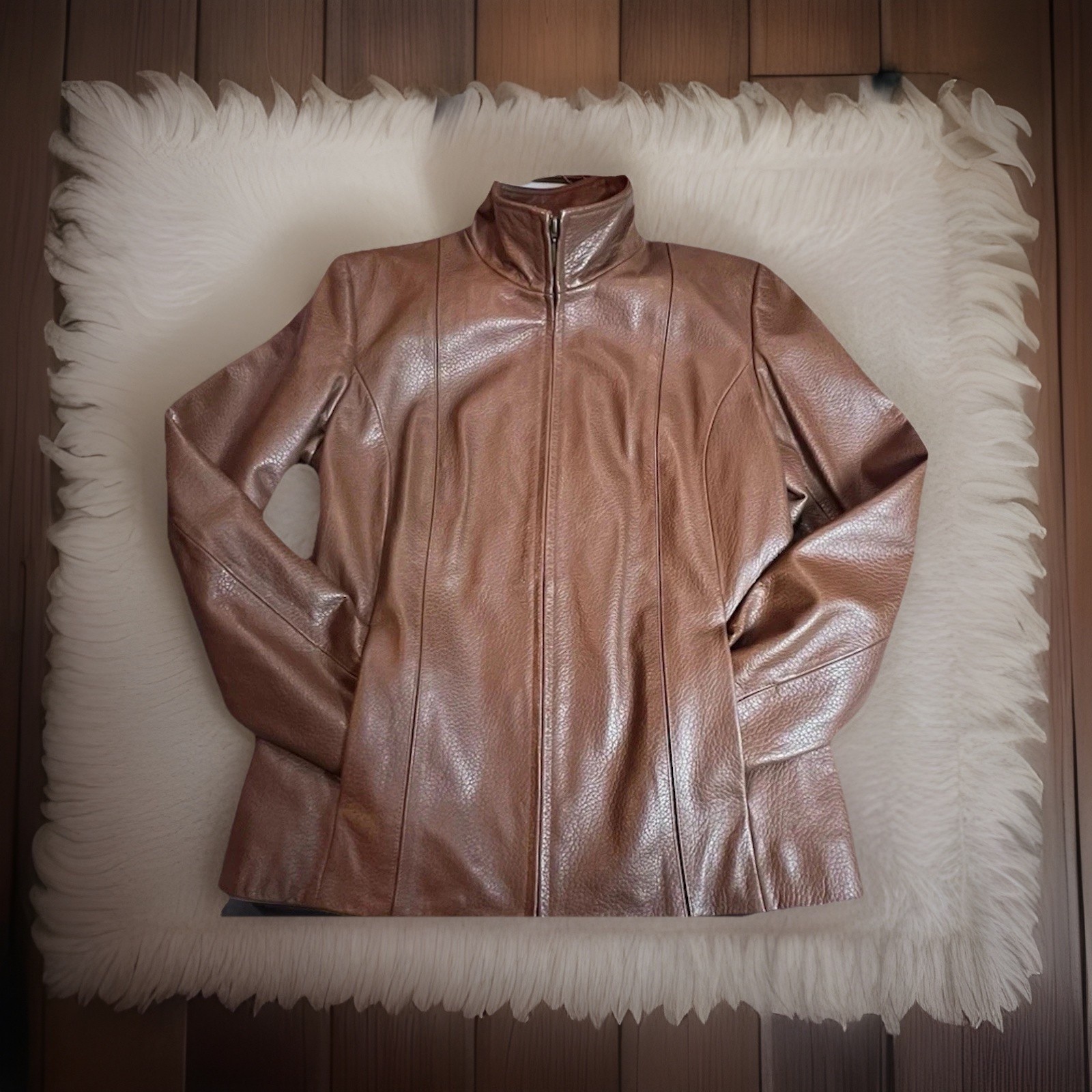 Preston & York Women’s 100% Genuine Lamb Skin Zip Up Cognac Jacket Medium