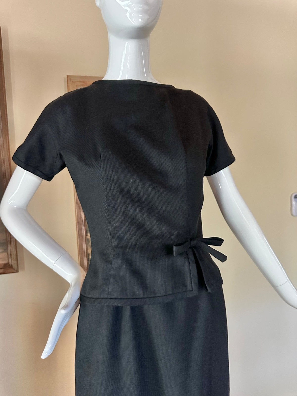 Vintage 1950s LBD Audrey Cocktail Dress & Blouse Layered Suit 2 pc Set S