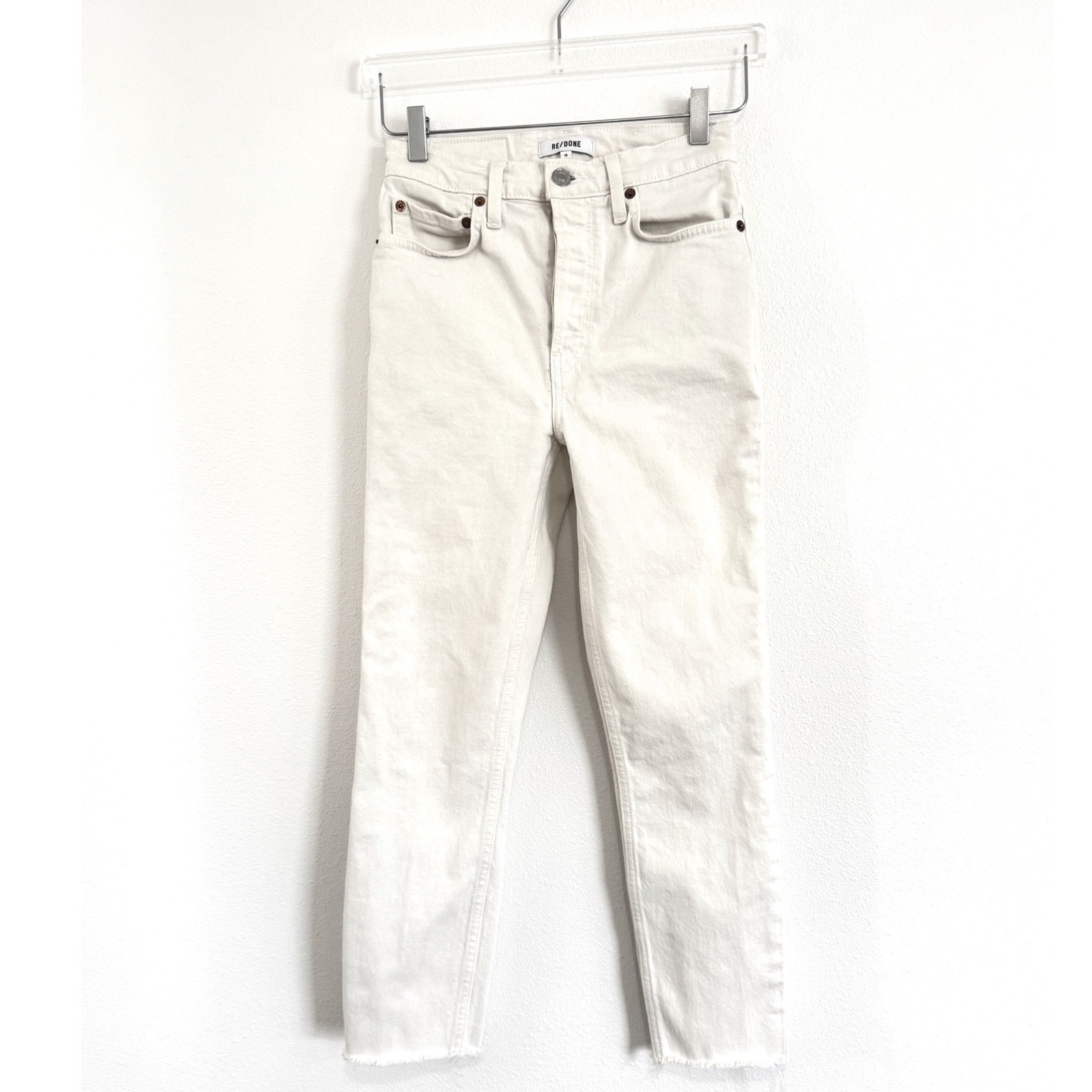 RE/DONE High-Rise Stove Pipe Straight Leg Jeans in Vintage White with Raw Hem