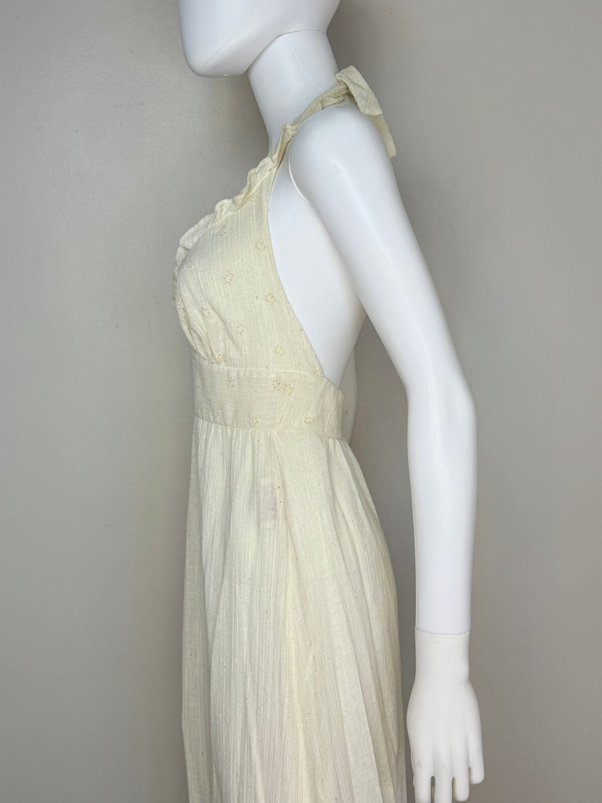 Vtg 1970s Cream Gauze Halter Maxi Dress Daffy California Casual Corner 70s Boho