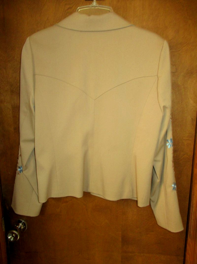 VTG SAGE WEST TX TAN EMBROIDER FLOWER RHINESTONE WM ROCKABILLY NASHVILLE JACKET
