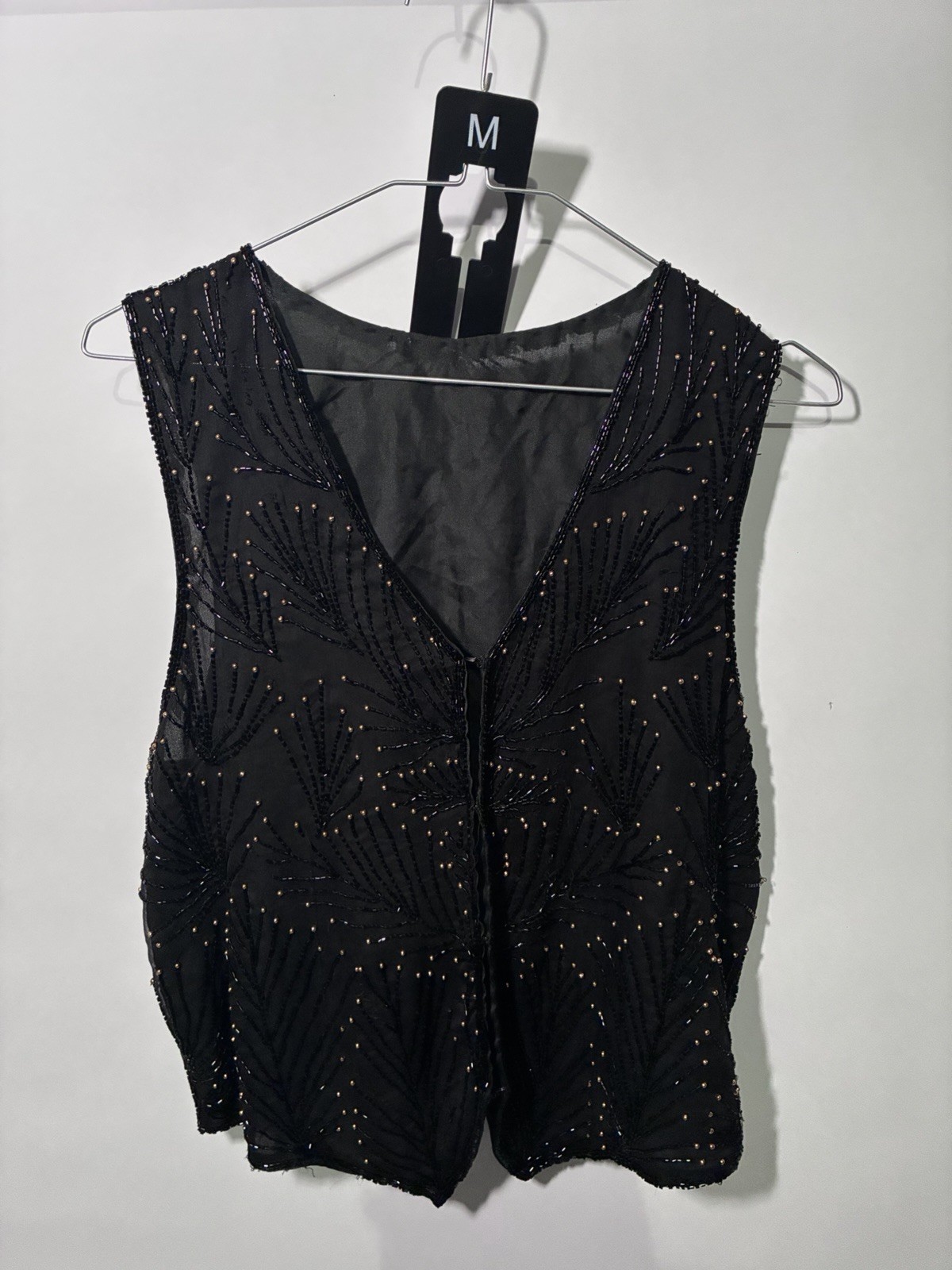 Black Sequin Beaded Vest Vintage, 100% Silk, Evening Statement Piece