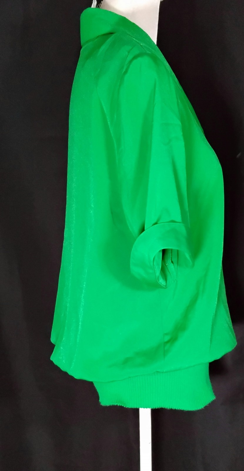 Vtg 80s Caron Petite Chicago Green Blouse Elastic Waist Short Sleeves Sz 8 USA
