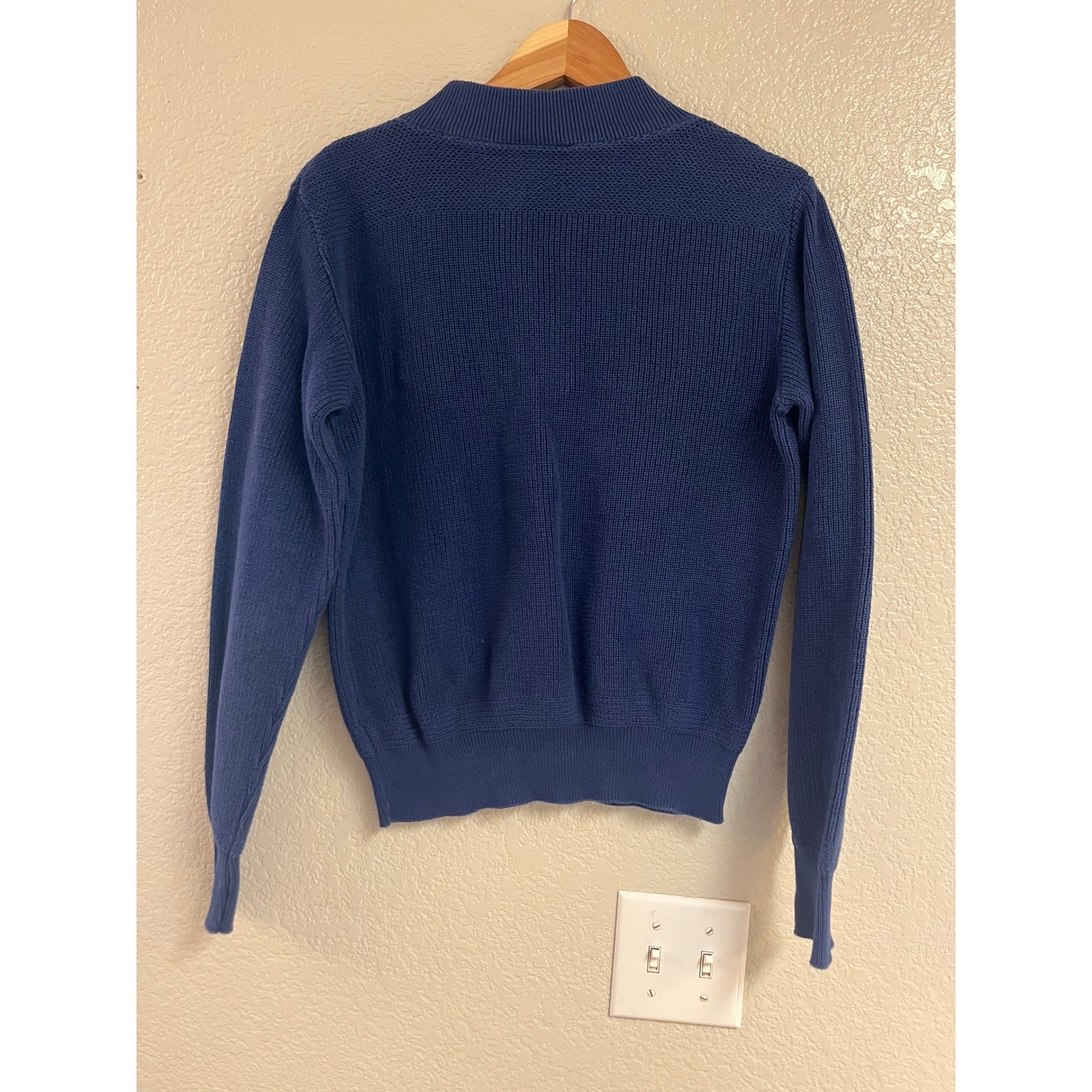 Northern Isles Vintage Navy Blue Cotton Ribbed Henley Sweater Made in USA Large