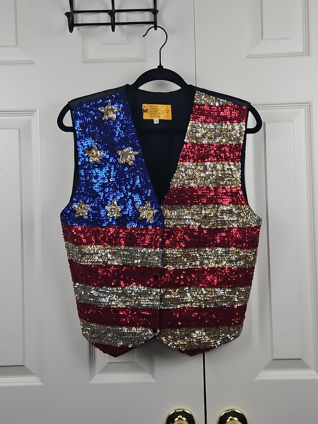 Vtg 80’S JC 001 USA American Flag Vest Med Heavily Beaded Embellished July 4th