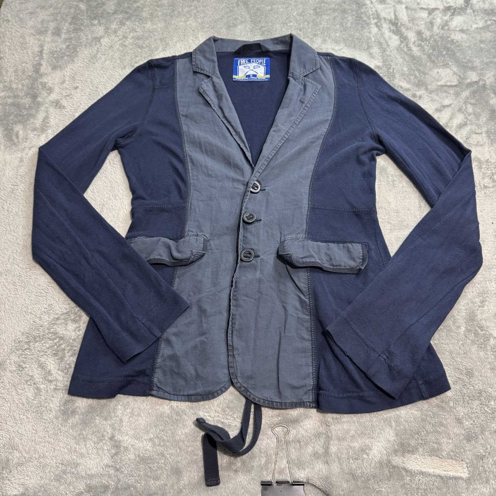 VTG Y2K Free People 100% Cotton Blazer Jacket Size 6 Grunge Goth Whimsy College