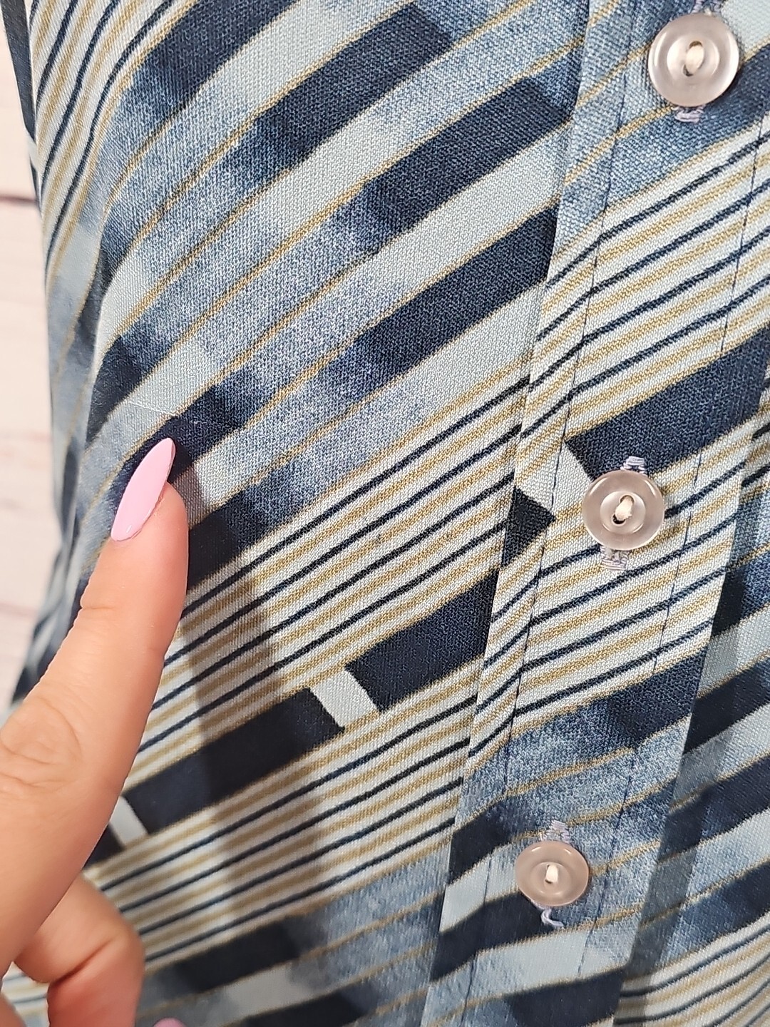 Vintage Organically Grown Oh Gee! Arpeja Button Front Shirt Blue Gold Stripes M
