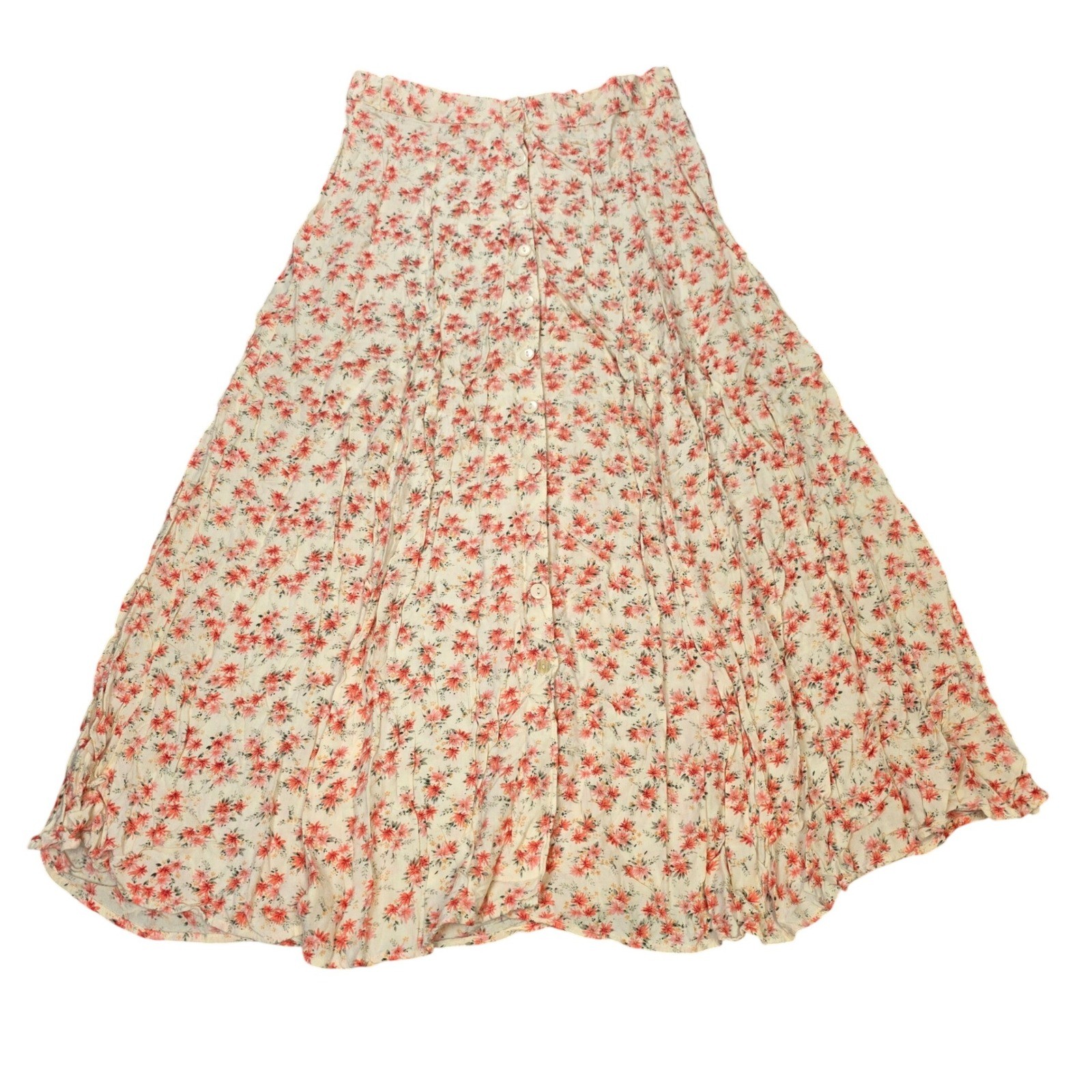 Vintage At Last Studio Floral Button Front Midi Skirt Women’s Size XL Cream Pink