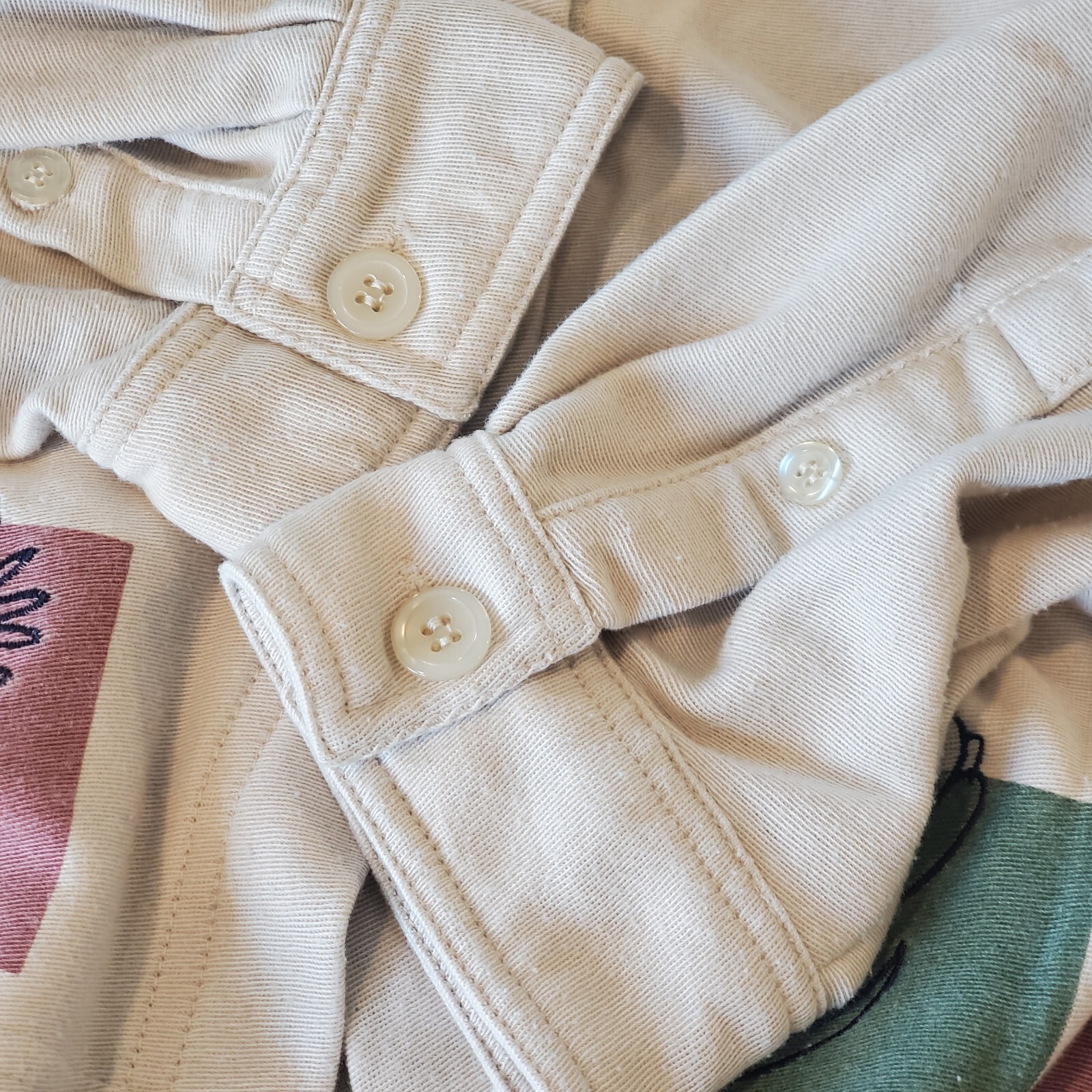 Vintage Large Cream Shirt Jacket Nature Flower Neutral Earth Tones Button Up