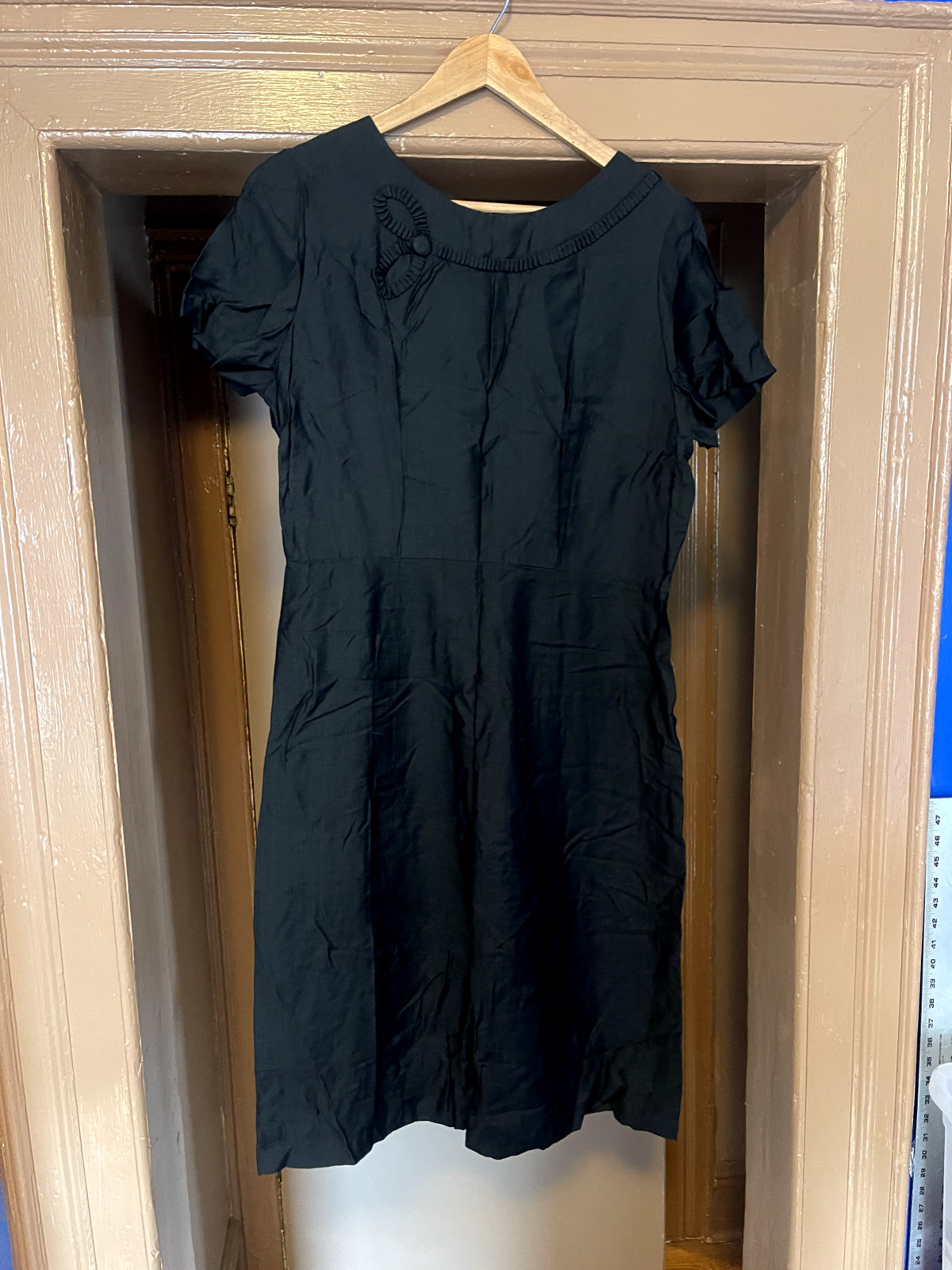 Vtg 40s 50s Martha Manning black Rayon Silk day dinner dress SZ 18c