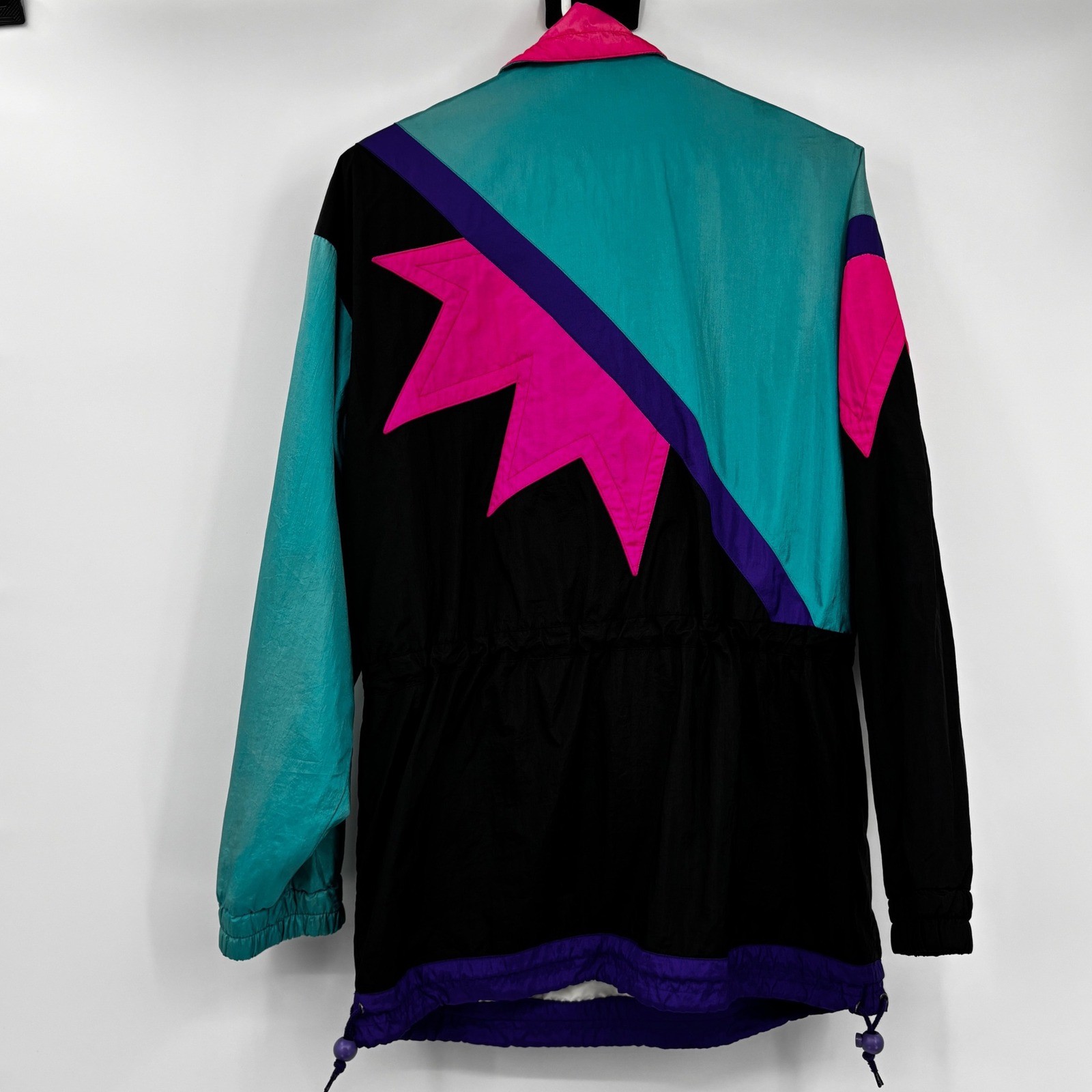 Vintage Fera Skiwear Neon Colorblock Anorak Pullover Jacket Womens 8 Black Teal