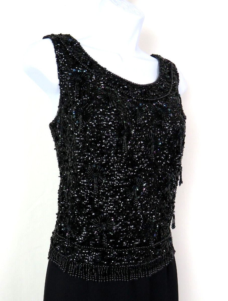 VTG 1960s 70s HOUSE OF GOLD BLACK SEQUIN BEADED TOP & SKIRT OUTFIT